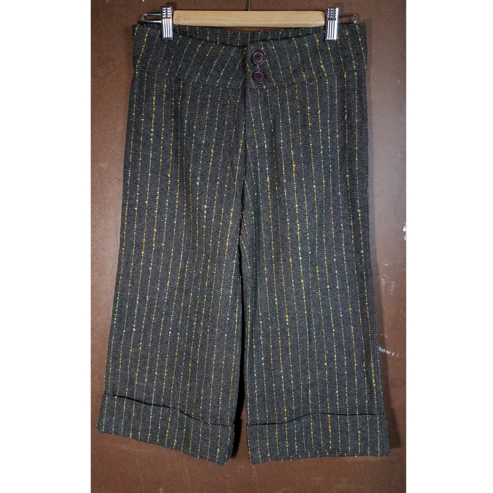 Dark Brown Herringbone Cropped Pants